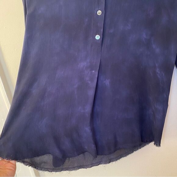 RAQUEL ALLEGRA Silk Subtle Tie-Dye Button Shirt Blouse Navy Blue Sz 0 Small - Picture 7 of 11